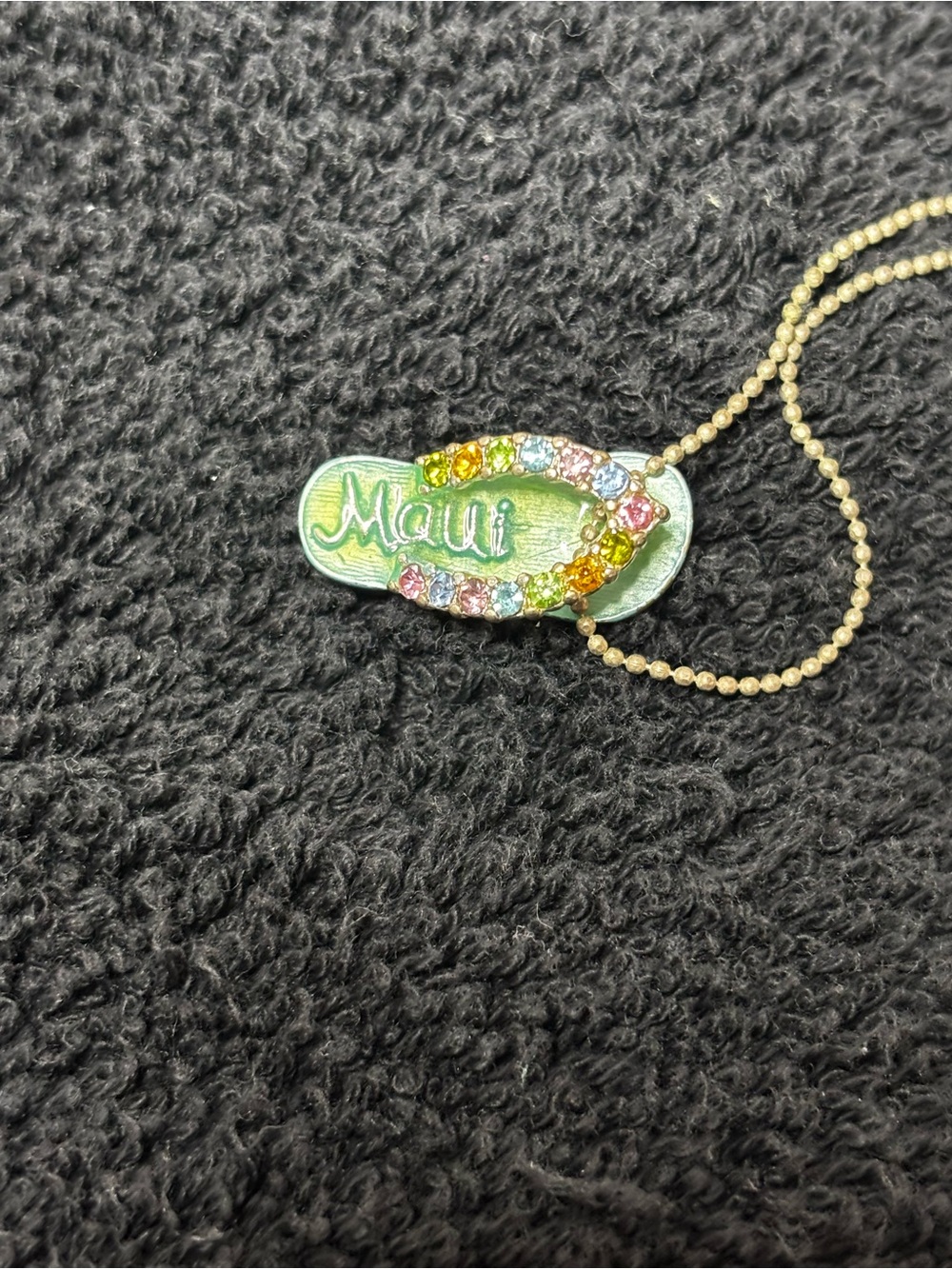 Maui Charm Flip Flop Necklace w/Pastel Rhinestones and 18” Silver-tone necklace